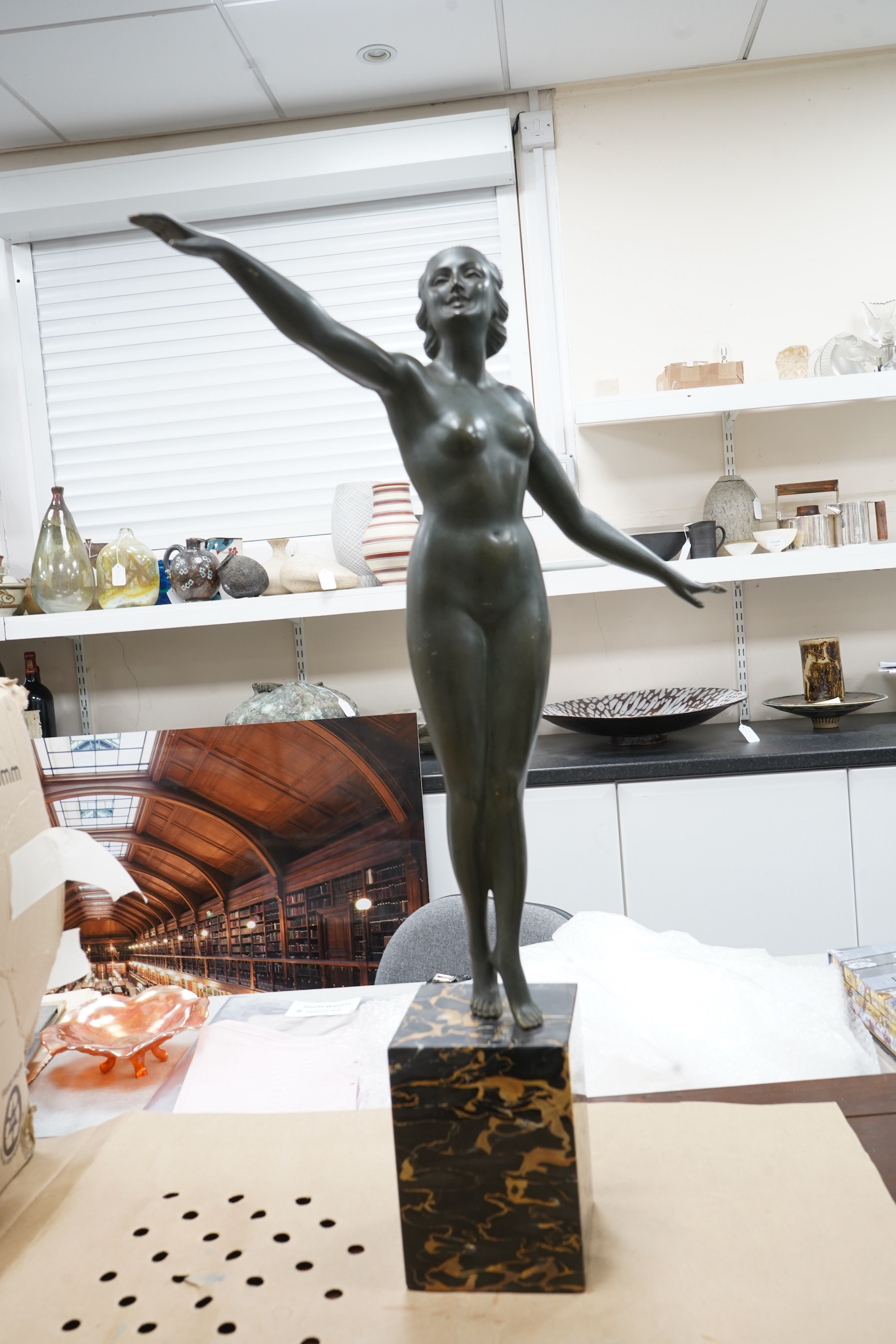 Segundo - Bronze nude female, on marble plinth, 47cm wide x 67cm high